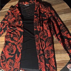 JM Collection Red and Black Floral Blazer